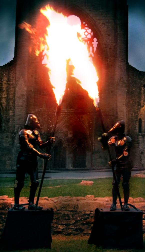 Fire Knights - Flame Holding Armoured Knights - Human Statue Entertainers